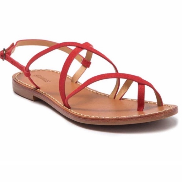 Soludos Sandals Zoe Toe Loop Strappy Suede Leather Flats Cherry Red Size 8 nwot - Picture 2 of 7